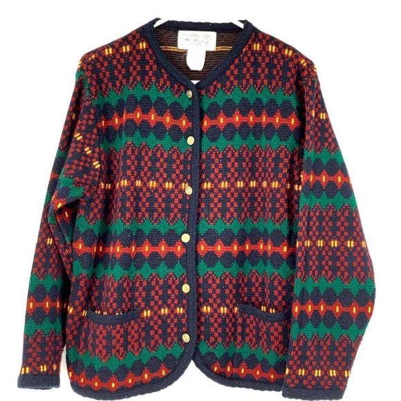 Tally Ho Womens Vintage Nordic Fair Isle Button Up Sweater Cardigan Large 3145 - Picture 1 of 7
